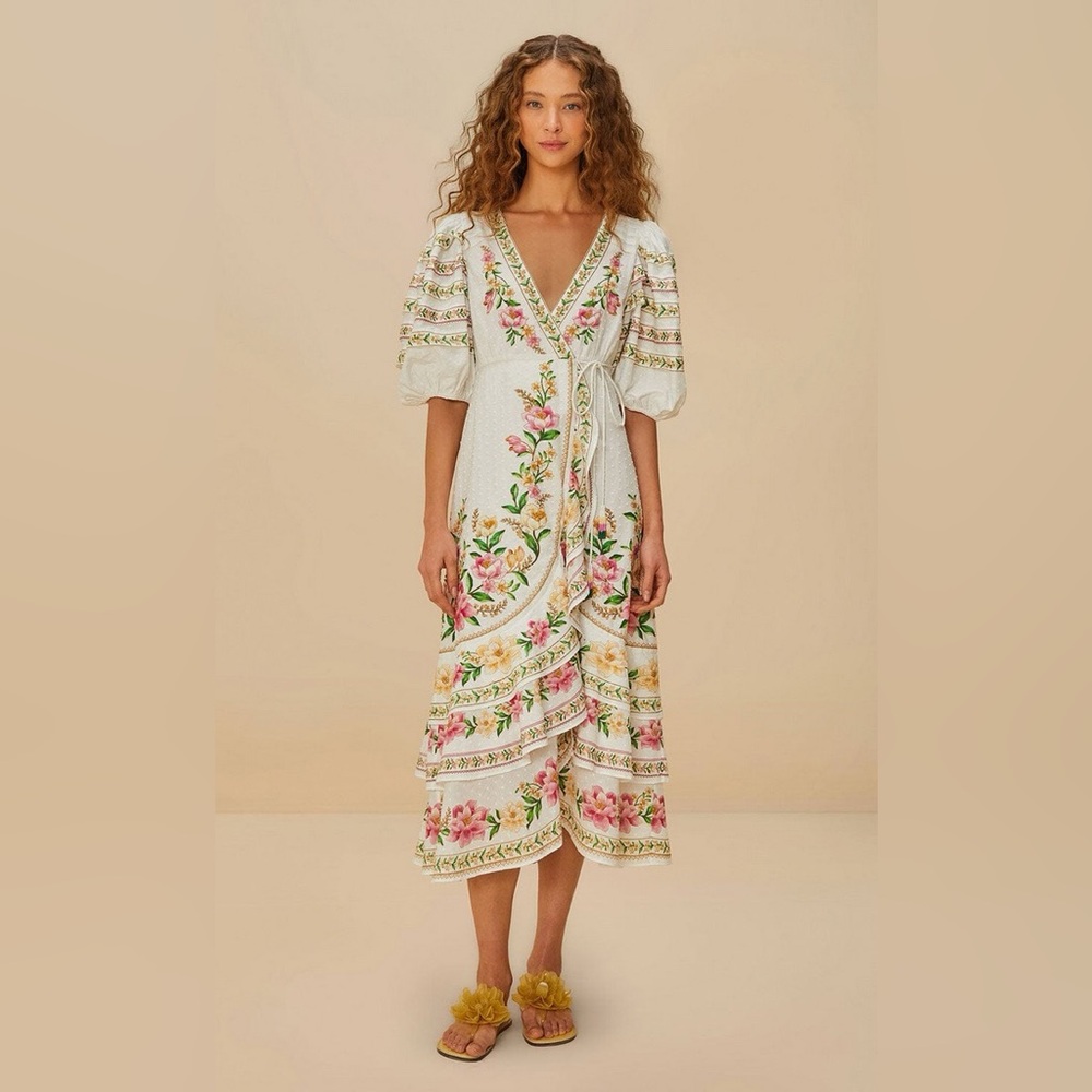 FARM Rio Floral Puff-Sleeve Dress with Pink and Green Accents 🌸 🌻